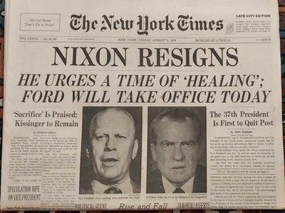 Original August 9,1974 New York Times  President Nixon Resigns''/SUPERB CONDITION
