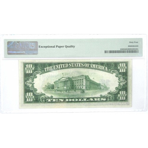 1934A $10 Silver Certificate North Africa WWII FR2309 64 EPQ PMG - Picture 2 of 2