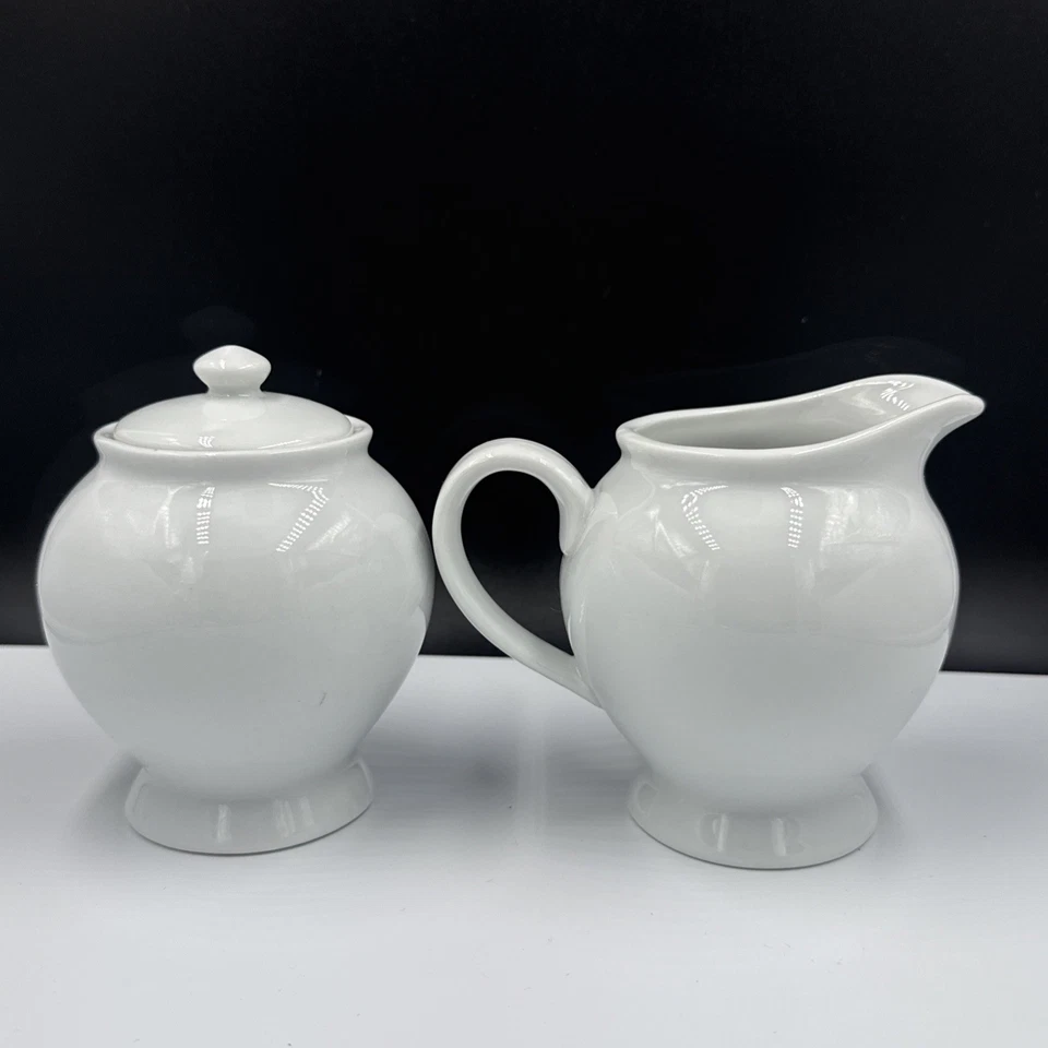 Pottery Barn Great White Collection (Rim Shape) Creamer, Sugar Bowl & Lid •NICE• - Image 3 of 4