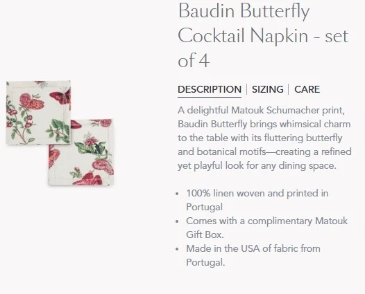 Tovaglioli da cocktail Montouck Baudin Butterfly, set di 4 - Immagine 4 di 4