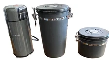 Krups Coffee Grinder +2 Vac Canisters: 1 Whole beans & 1 ground beans Great Set!