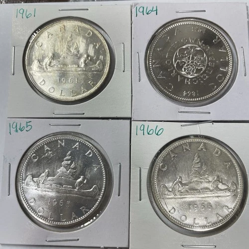 1961 1964 1965 1966 Lot Of 4 Canada Silver Dollars