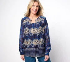 LOGO by Lori Goldstein Women's Top Plus Sz 3X Printed Multi-colored A683836