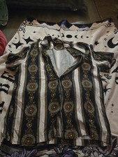 CASA MODA COUTURE Men's Geometric Button-Up Shirt L Black Gold White