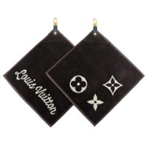 Set 2 asciugamani golf Louis Vuitton GI0824 100% cotone marrone quasi come nuovi - Foto 1 di 10