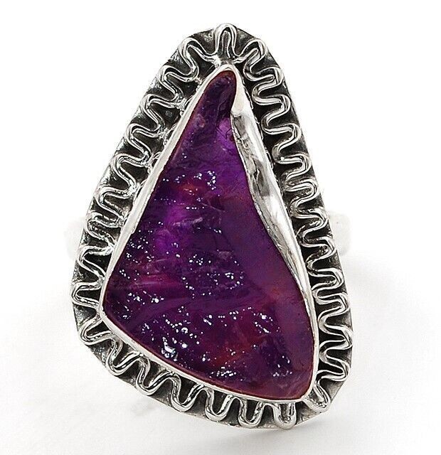 Natural Rough Amethyst 925 Solid Sterling Silver Ring Sz 8 @8-9