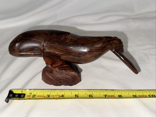 Vintage Hand Carved Mahogany Sperm Whale Orca Figurine With H.C. Mahogany Base - Picture 8 of 9