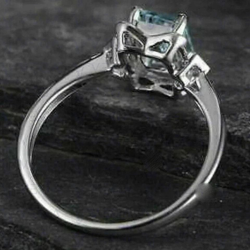4.10Ct Emerald Natural Aquamarine Diamond Three Stone Ring 950PT Platinum Plated - Image 3 of 4