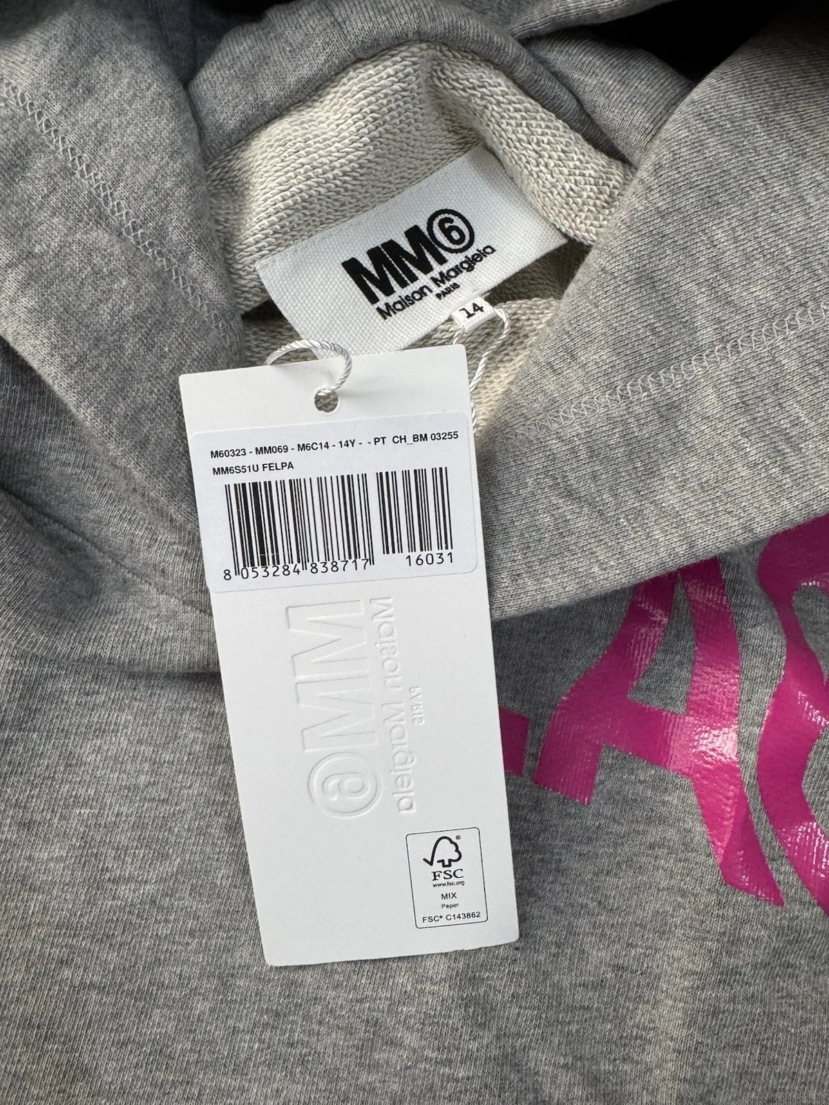 Felpa con cappuccio MM6 MAISON MARGIELA BAMBINO RAGAZZA LOGO COTONE GRIGIO JERSEY TAGLIA 14 ANNI
