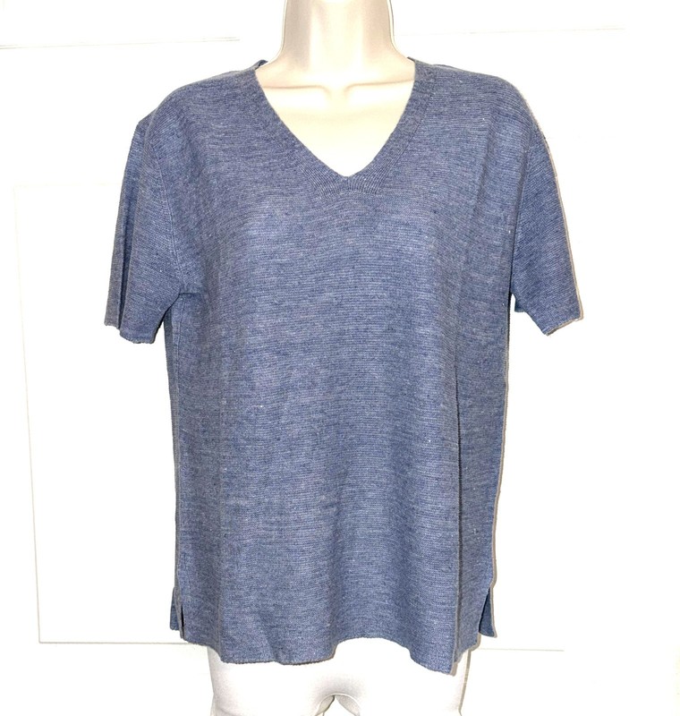 Eileen Fisher 100% Organic Linen V Neck Top, Larkspur, Size XXS, NWT