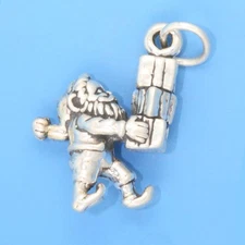 Santa's Elf with Christmas Presents Gifts 3D 925 Solid Sterling Silver Charm