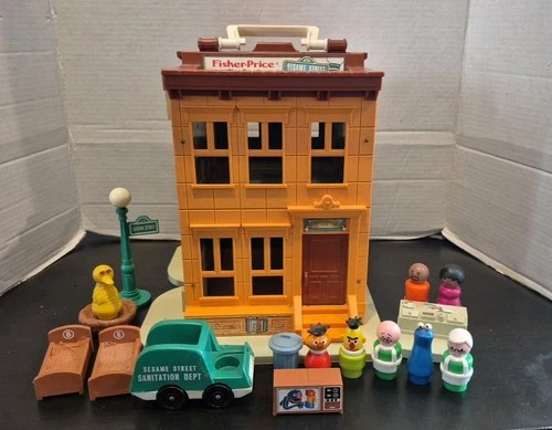 Vtg Fisher Price Little People 938 Play Family Sesame Street Playset W/ Figs