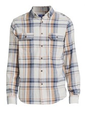 NWT George Men's M Medium Flannel Shirt White Blue Orange Plaid Button Up Soft
