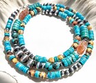 Vintage Navajo Pearls Sterling Turquoise & Fire Agate Heishi Necklace 21"- 15g — photo 9