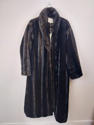 NA-KD Kunstfell Mantel dunkelbraun lang Damen EU 40 UK 12 Luxus Winter warm