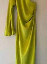 Zara green Asymmetrical Flare one Sleeve sholder Midi Dress  $119 S sold out 