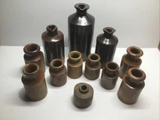 Antique Lot Of 12 Stoneware Inkwells / Ink Bottles.