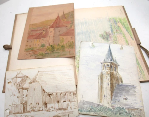 INGERSHEIM DRAWING NOTEBOOK GERMANY PROFILES & LANDSCAPE circa 1910 signed FISCHER