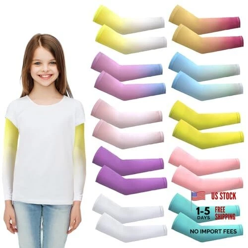 10 Pairs Kids Arm Sleeves for Youth Boys Girls 8-14 Years Gradient Style