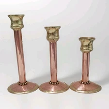 🕯️Brass & Copper Signed VINTAGE Candlestick  Candle Holder Mixed Metals Artisan