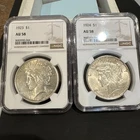 1923 and 1924 Peace Silver Dollars Graded AU 58 NGC (Two Slab Coins)
