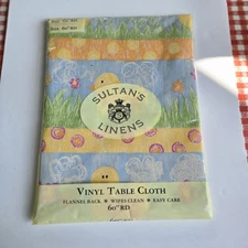 Multicolor Spring Flowers Vinyl Tablecloth 60” Round Sultan’s Linens NOS Sealed