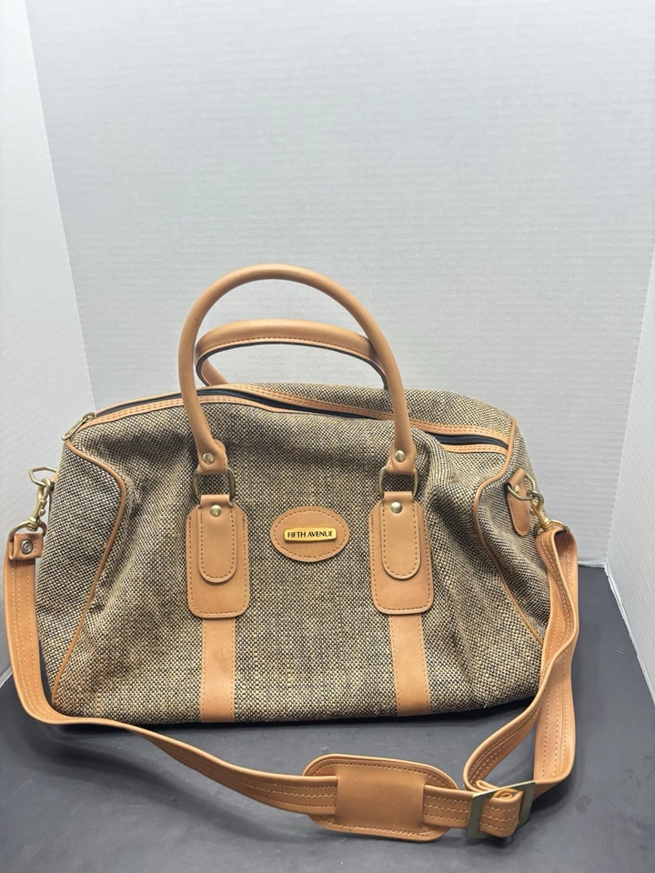 Vintage Tweed FIFTH AVENUE Travel Luggage Shoulder Carry On Bag Handle Medium - Image 4 of 4