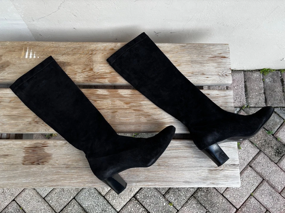 Robert Clergerie Passacy Black Stretch Suede Knee High Boots 8.5B France - Image 2 of 4