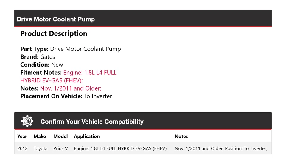 Bomba de refrigerante para motor Toyota Prius V Drive 2012 a puertas inversor Foto 2 de 4