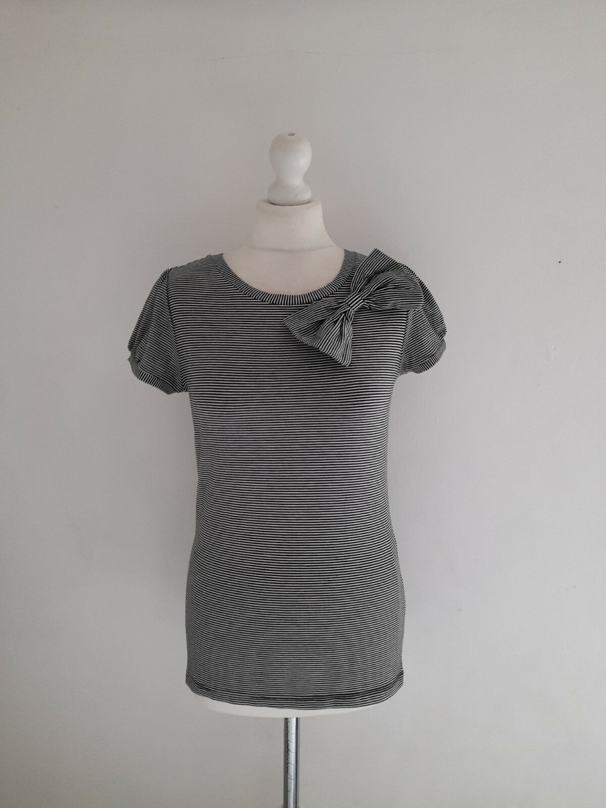 Kew Jigsaw Black & White Jersey Stripe Bow T Shirt To… Gem