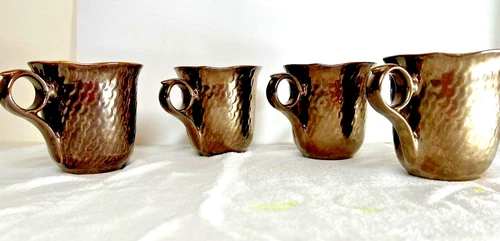 Pier 1 Imports METALLIC BRONZE Cream Coffee Mugs Cups Set Of 4