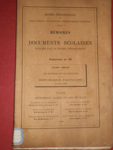 Mémoires et documents scolaires publiés par le musée pédagogique n°96 1889