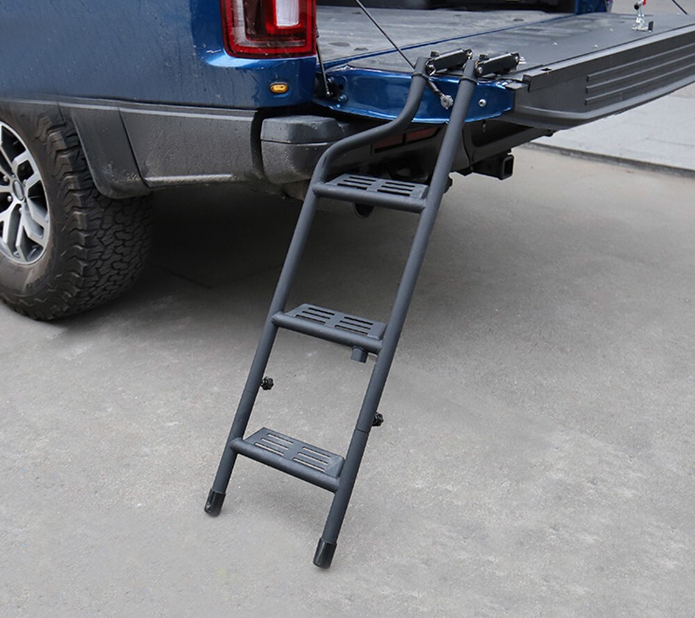 Foldable Tailgate Ladder For Toyota Tundra (2007-2021) – Aluminum Step Ladder With Grip Plates, 300 Lb Capacity