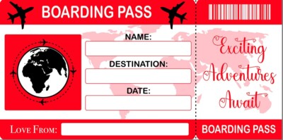 Leere Bordkarte Flugticket individuelles Geschenk Weihnachtsgeschenk schreiben & abwischen rot