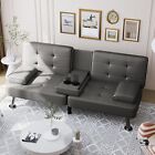 Folding Futon Sofa Bed Sleeper Couch Living Room Faux Leather Upholstered Lovese