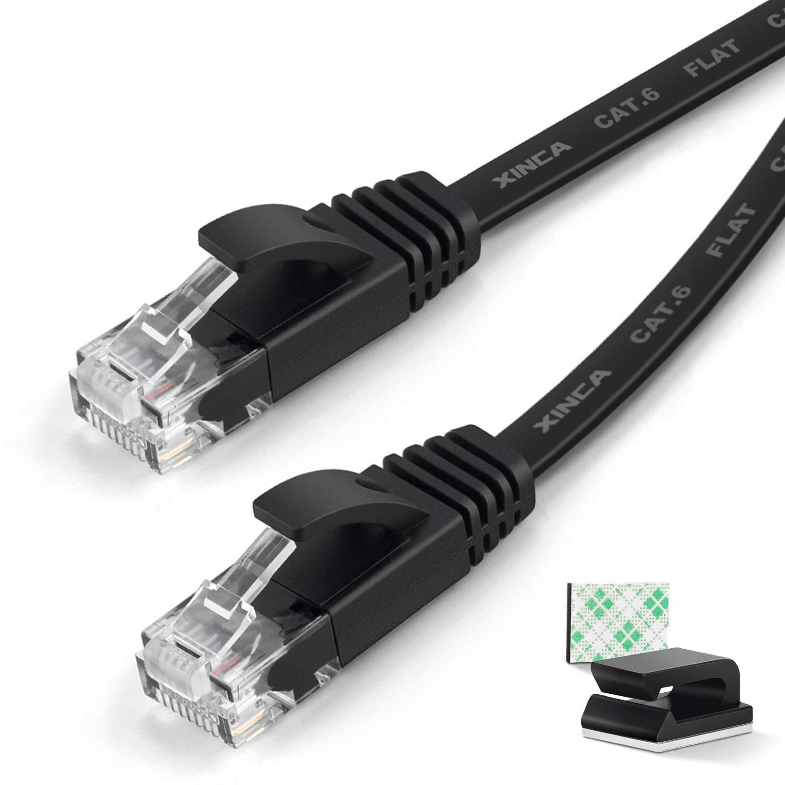 15ft Black Flat Cat6 Ethernet Cable with RJ45 Connectors & 5 Clips-image