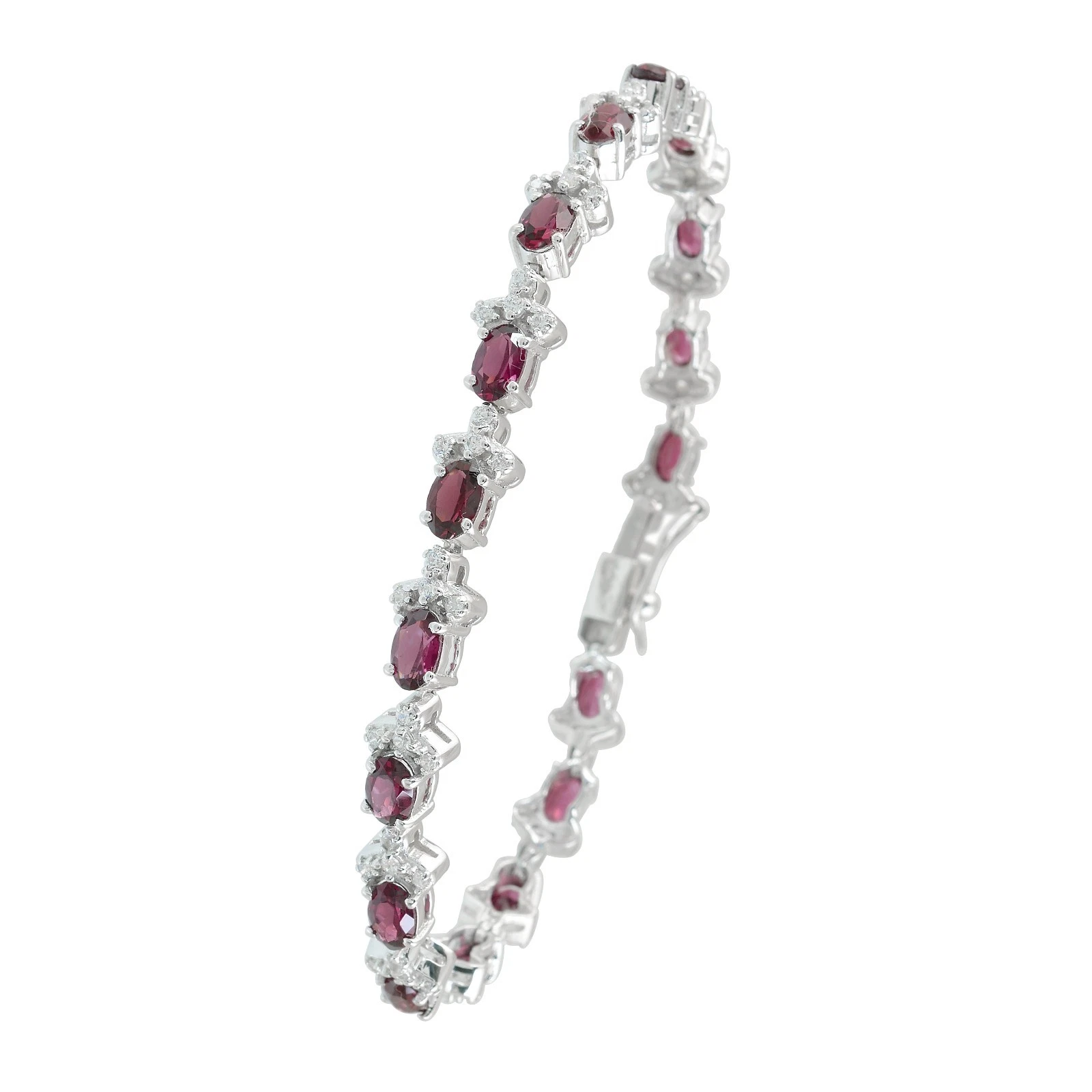 VALENTINO Bracciale Tennis Forma Ovale Rodolite Granato Diamante Argento Sterling Gioielli