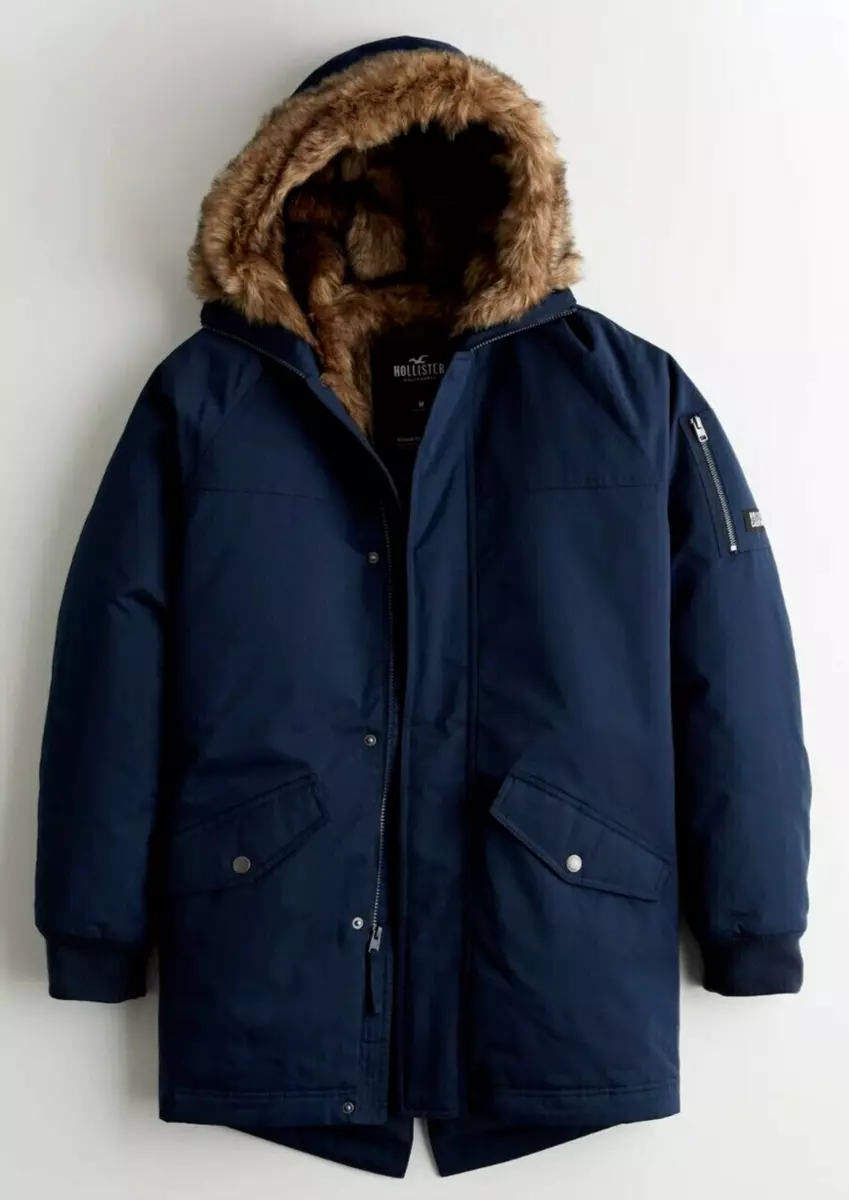 NWT NEW HOLLISTER Faux Fur Lined Military Parka Jacket men s size