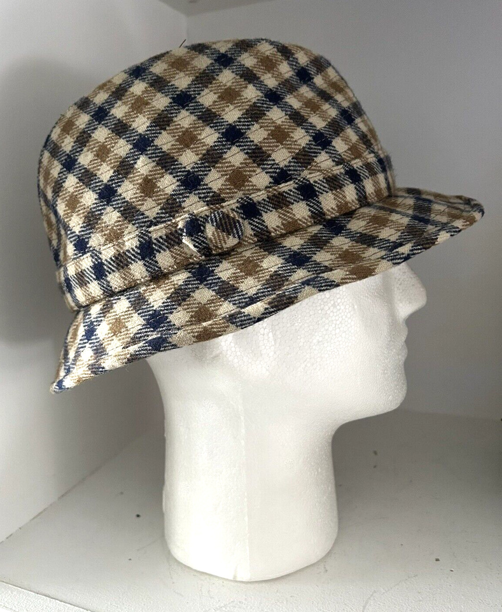 Vintage AQUASCUTUM Hat London England Check Trilby Wool