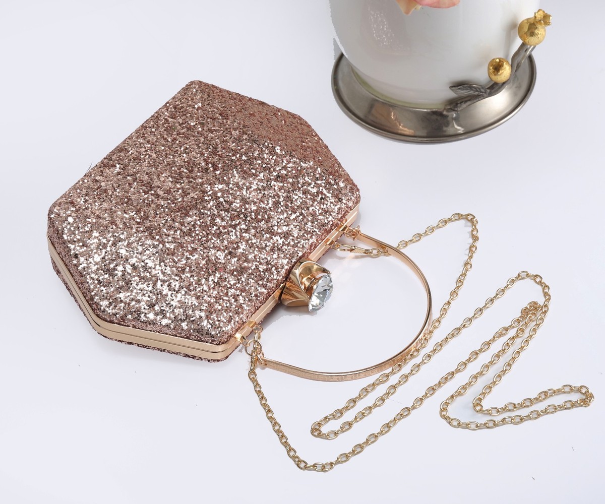 Damen Clutch Mit Kettengriff – Strasssteine & Satin, Abnehmbare Kette (ca. 42 Cm), Schwarz Für Hochzeit & Party