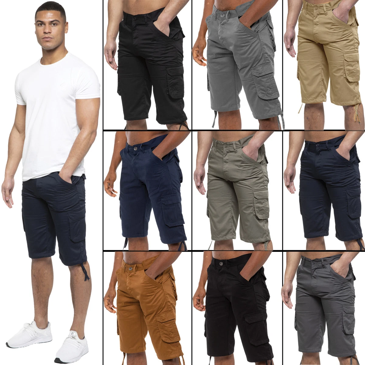 Enzo Mens Cargo Shorts Combat Work Shorts Army Casual Chino Knee Length  Pants