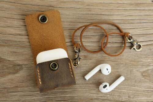 Personalized distressed brown leather minimalist mens apple airpod pro case  - Picture 1 of 10