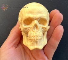 Boxwood Carved Skull Statue Hand Carving Wood Art Sculpture Decor