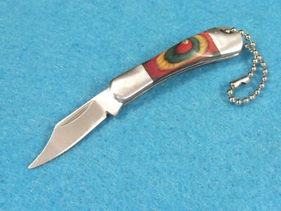 Mini Keychain Knife 210876 Multi-color laminated wood folder 2 1/8'' closed NEW! 