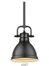 Golden Lighting Duncan 1-Light Black Mini-Pendant and Rod with Matte Black Shade
