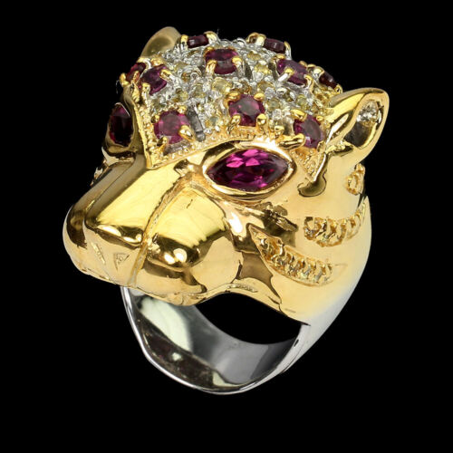 Marquise Rhodolite Sapphire Gemstone 925 Sterling Silver Tiger Jewelry Ring Sz 8 - Afbeelding 1 van 13