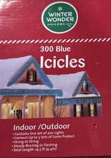 Winter Wonder Lane 300 Blue Icicles Steady Or Flashing 14.5ft Vintage Christmas!