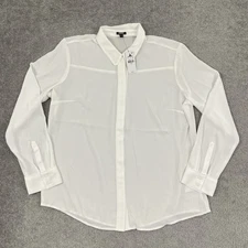 Express Portofino Button Front Shirt Women Large Relaxed White Office Career NEW