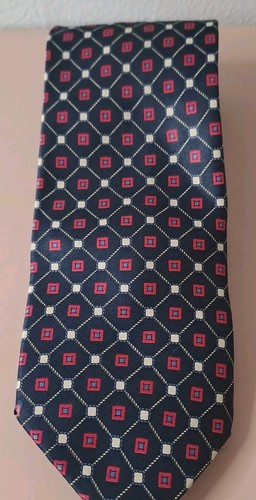 Christian Dior Vintage Monsieur Tie 100% Silk Made In England Blue Red Geometric