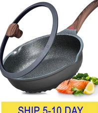 Vinchef Nonstick Deep Frying Pan Skillet with Lid, 11in/5Qt Saute Pan, German 3C